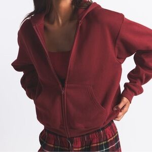 Skims Women's Merlot Cotton Fleece Classic Zip Up Hoodie